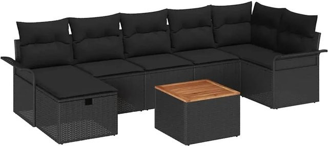 vidaXL Garten-Sofa-Set 8-teilig in Schwarz aus Poly-Rattan mit Polstern und modernem L-Shape Design - Bild 1