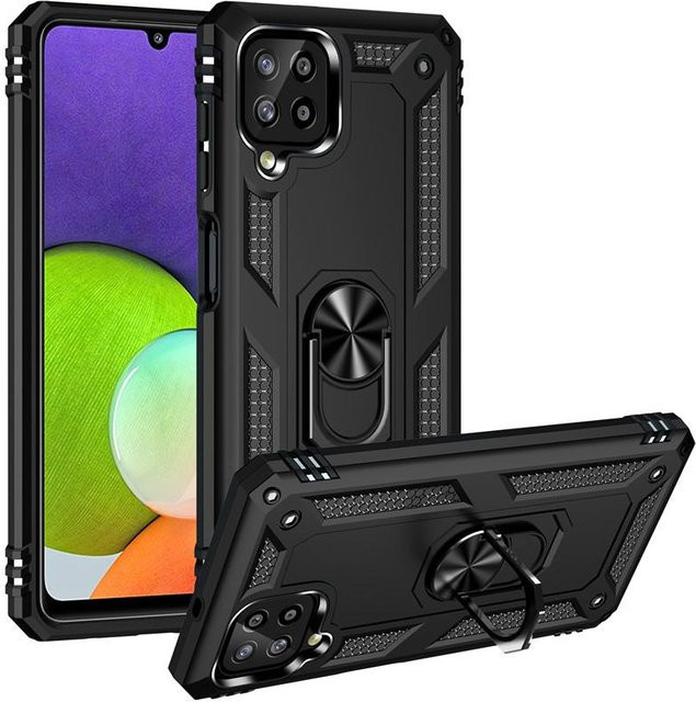 Stoßfeste Armor Handyhülle für Samsung Galaxy A22 und Galaxy A22 5G mit integriertem Fingerring Halter in Schwarz - Bild 1