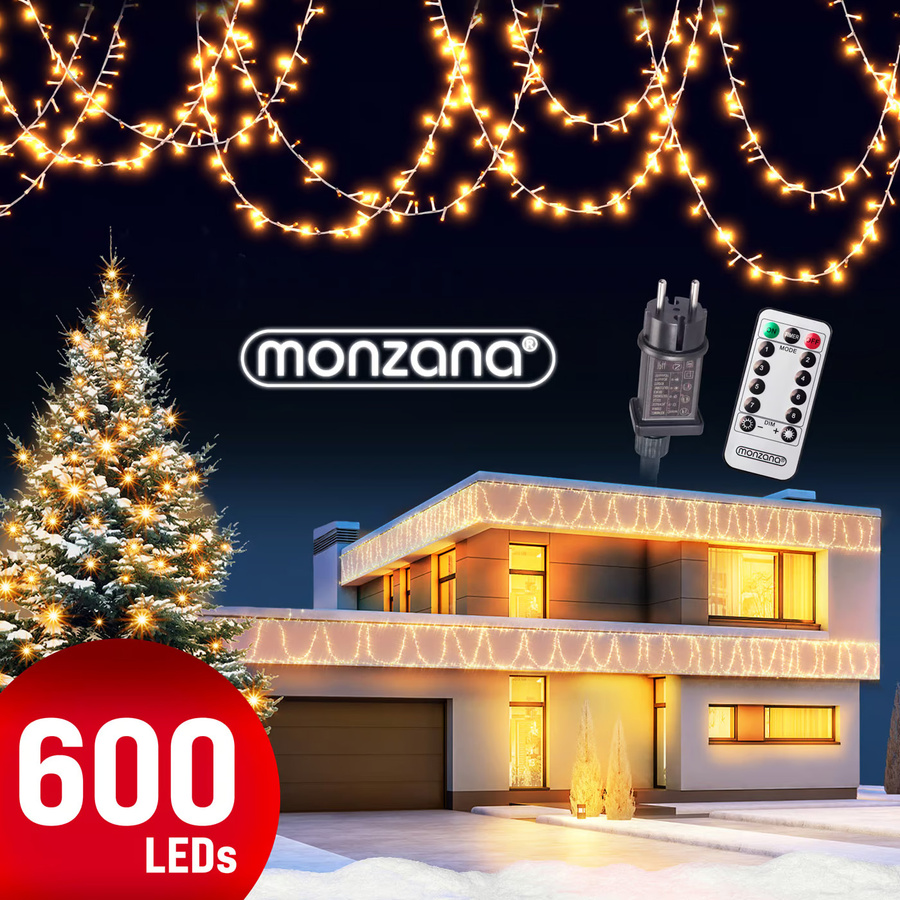 Monzana LED Weihnachts-Lichterkette Warmweiß, 60 m, mit Fernbedienung, Timer und Dimmfunktion, transparent - Bild 2
