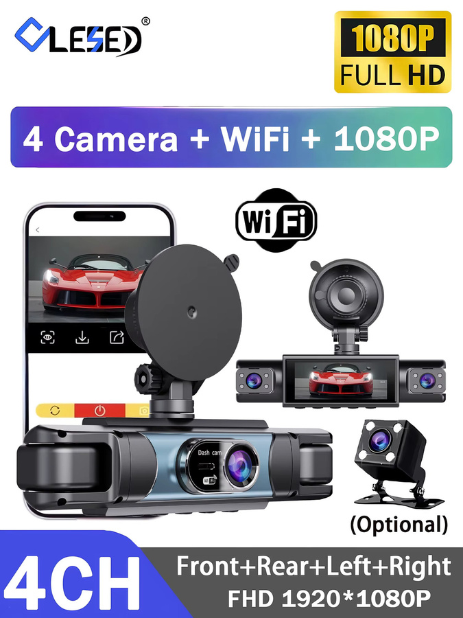 OLESED 4-Kanal Auto DVR Dashcam mit WLAN, 4 Full HD 1080P Kameras, Nachtsicht und 24H Parküberwachung, Schwarz - Bild 6