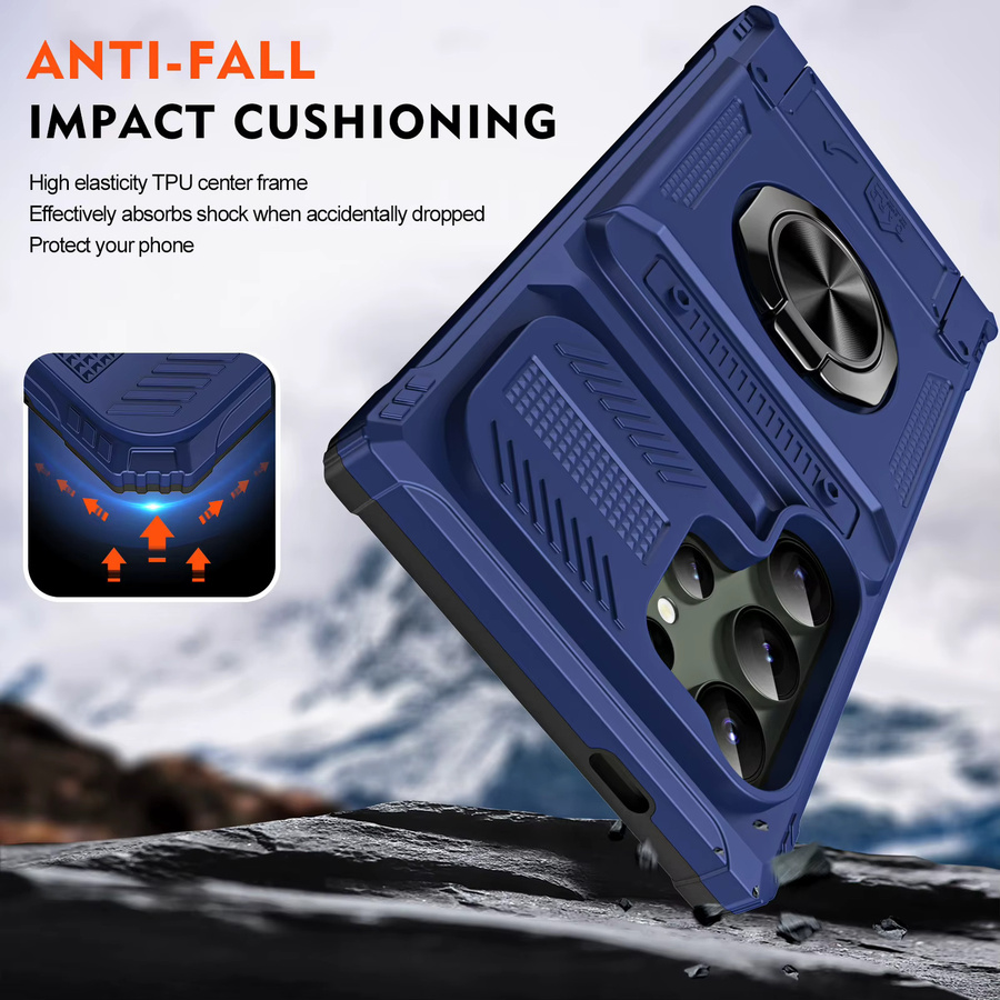 Defender Magnetring-Halterung OTT-BOX Schutzhülle für Samsung S26 Ultra S25 S24 S23 Plus A57 A37 mit Kartenfach und Stoßschutz in Gold und Blau - Bild 2