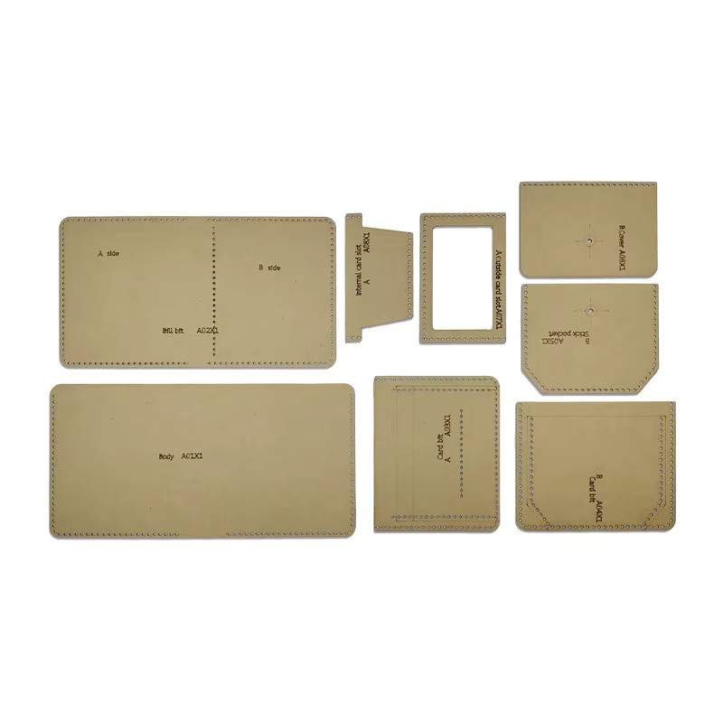 YOMDID 8 Stück handgefertigte Leder-Geldbörsen-Nähmuster in Beige als DIY-Vorlagen für Kurzbrieftaschen und Kartenhalter aus Kraftpapier - Bild 3