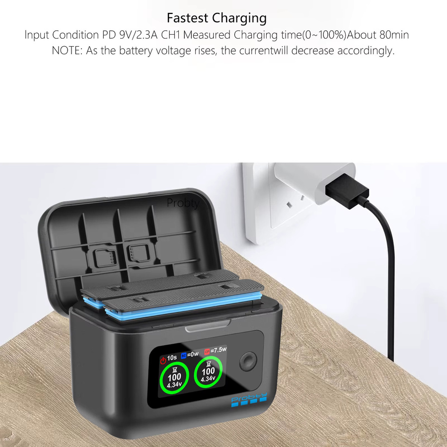 Probty Akku-Schnellladebox für Insta360 X4 Air mit LCD-Display, Farbe: Schwarz - Bild 4