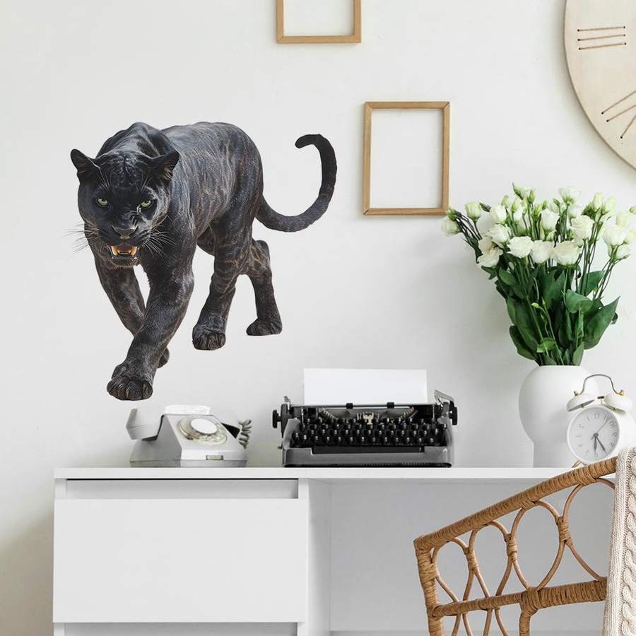 MENGN Top Wandaufkleber Wilder Schwarzer Panther in modernem minimalistischem Design, Farbe Schwarz, B/H: 39 x 39 cm - Bild 5