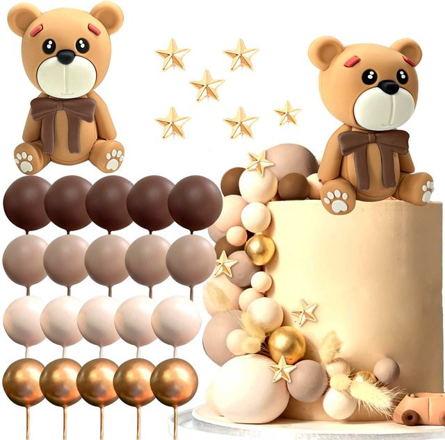LaVenty Gender Reveal Party Kuchendekoration mit Teddybär in Braun - Bild 1