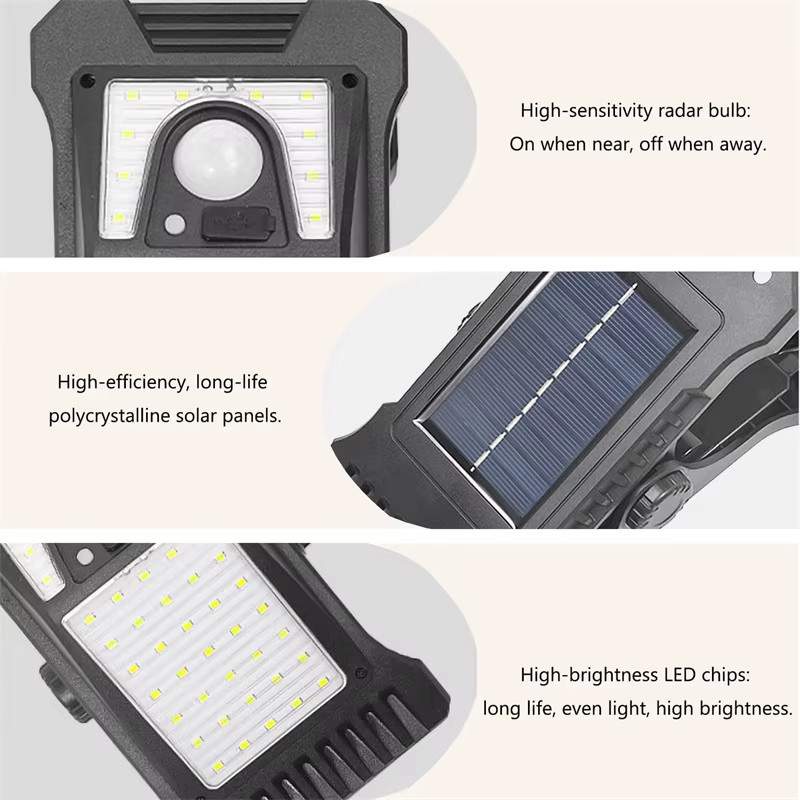 Wasserdichte Solar-Clip-on-LED-Außenleuchten mit Bewegungsmelder und 3 Modi in Schwarz - Bild 3