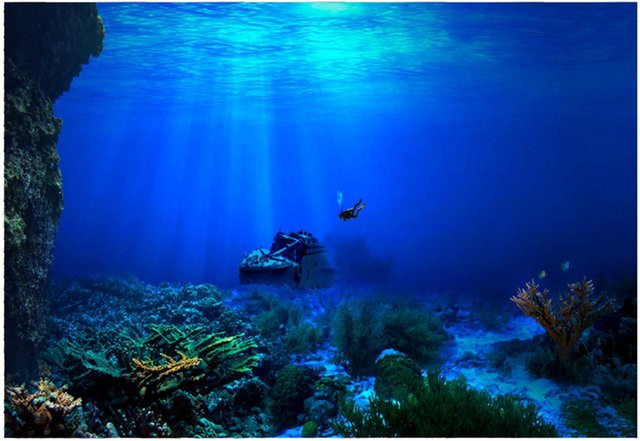 Selbstklebendes Aquarium Hintergrundposter CosyHome Sea-World-Muster in Blau, B: 61 cm, H: 41 cm - Bild 1
