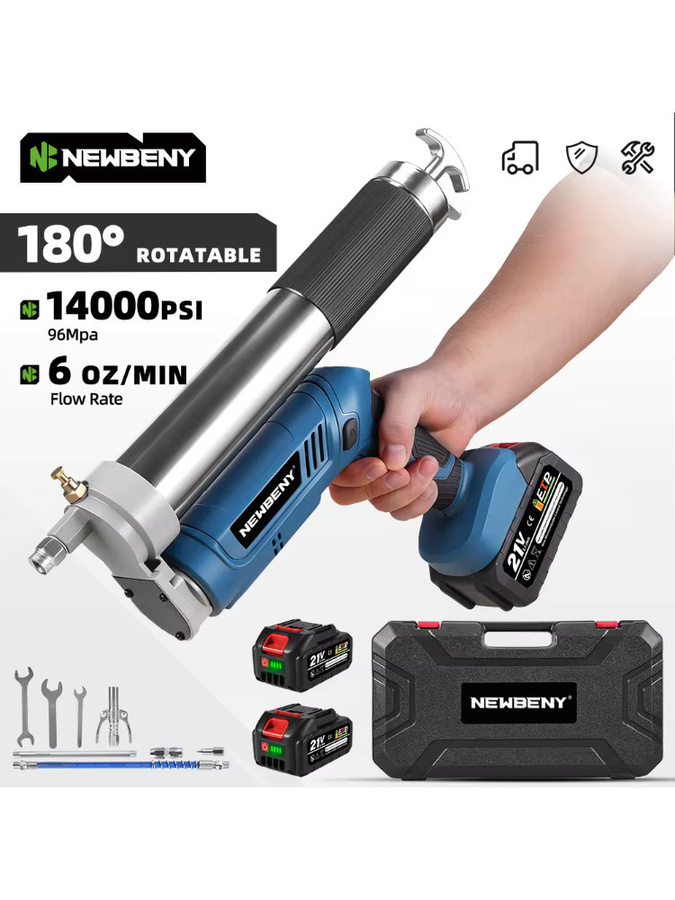 NEWBENY Elektrische Fettpresse mit 14000 PSI Hochdruck und 180 Grad drehbarem Kopf in Blau, kompatibel mit Makita Akku-Stift - Bild 7