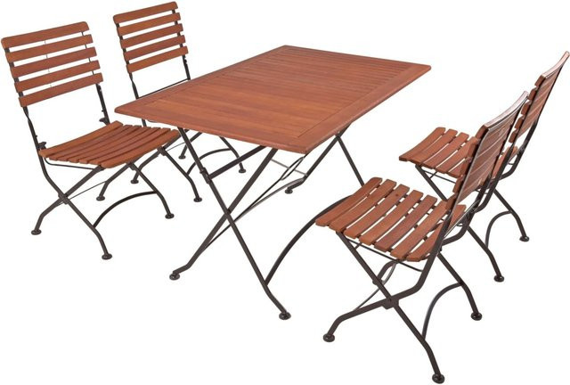 DELUKE Garten-Sitzgruppe ASTA 5-teiliges Gartenmöbel-Set aus Eukalyptus Natur und Stahl - Bild 1