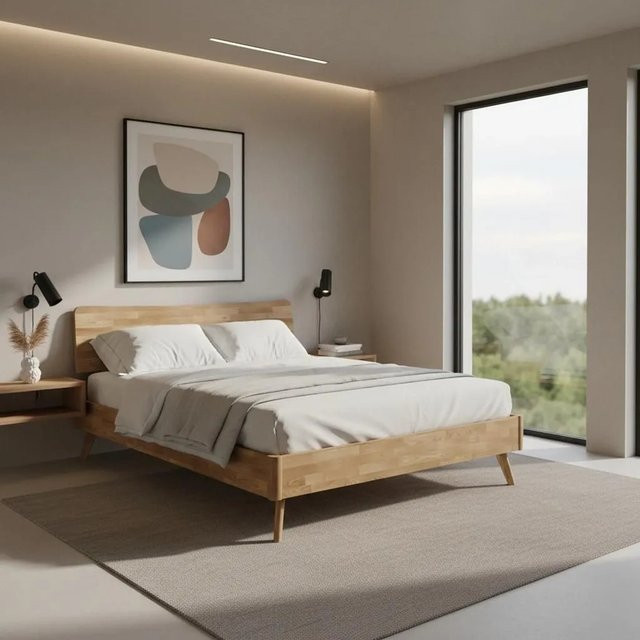 Bessagi Home Bett Danzig aus Echtholz in Wildeiche, Farbe Braun, B/T/H: 160 x 200 x 240 cm - Bild 1