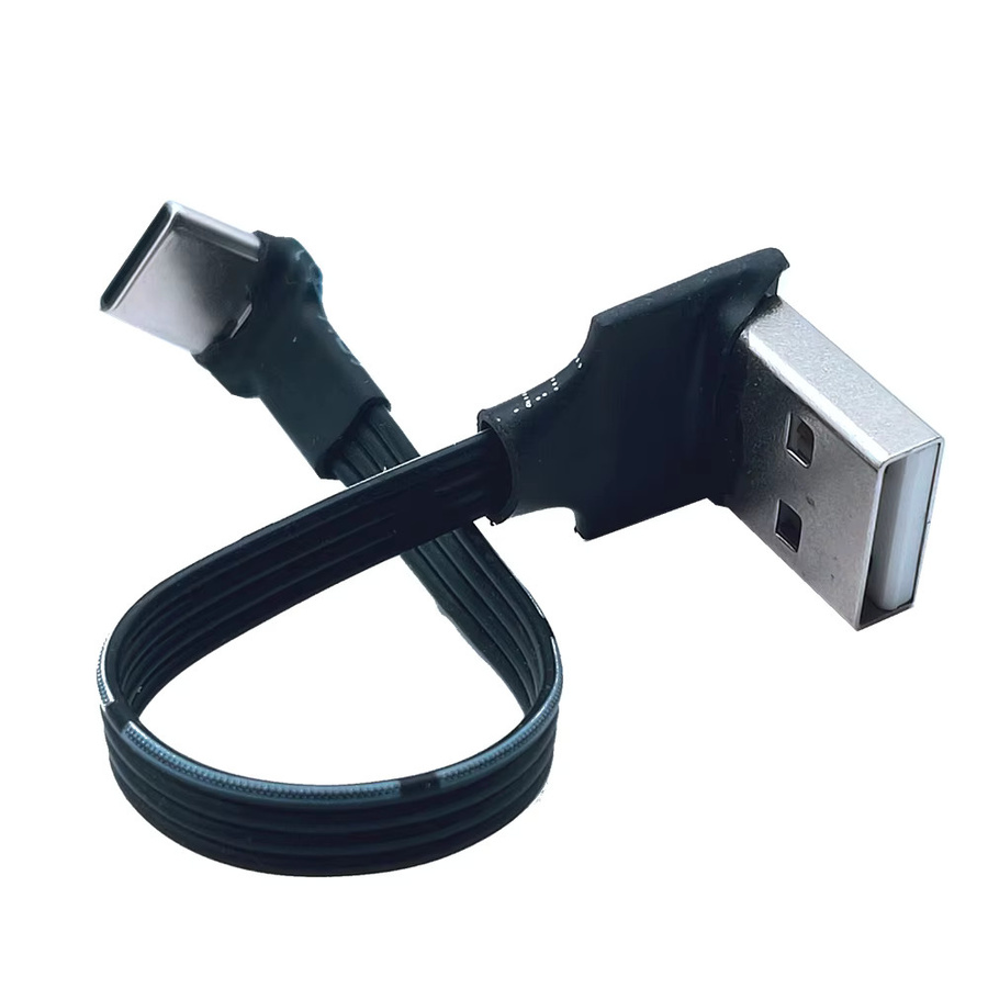 CY USB-C auf USB 2.0 Flachkabel mit 90 Grad Winkel, Datenkabel in Schwarz - Bild 2