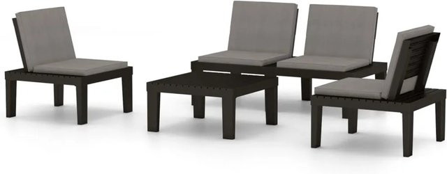 vidaXL 4-tlg Garten-Lounge-Set in L-Form mit Kissen und Couchtisch, Grau/Anthrazit - Bild 1