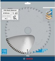 Bosch PRO Multi Material Kreissägeblatt mit 80 Zähnen, Durchmesser: 250 mm, Farbe: Silber - Bild 2