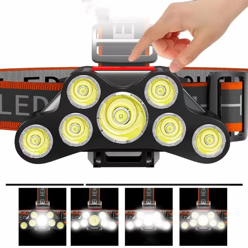 ESMARTER 7LED-Stirnlampe in Schwarz, wiederaufladbar und wasserdicht mit verstellbarem Band für Outdoor-Camping, Laufen, Wandern und Arbeiten - Bild 2