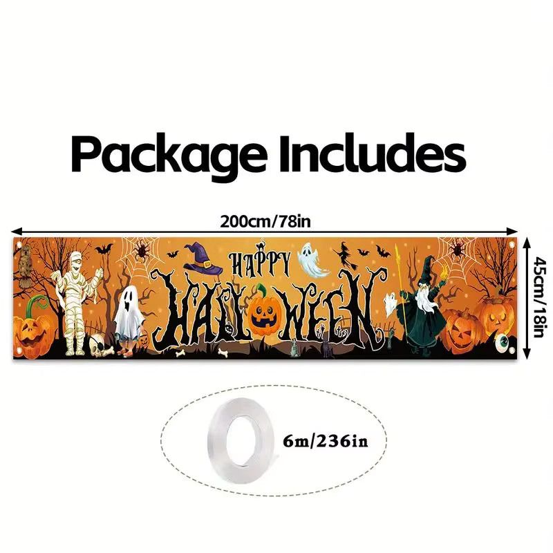 VIKAMA Halloween Banner mit Kürbis und Geist Design für die Partydekoration im Innen- und Außenbereich aus Polyester, Breite: 180 cm, Höhe: 40 cm - Bild 6