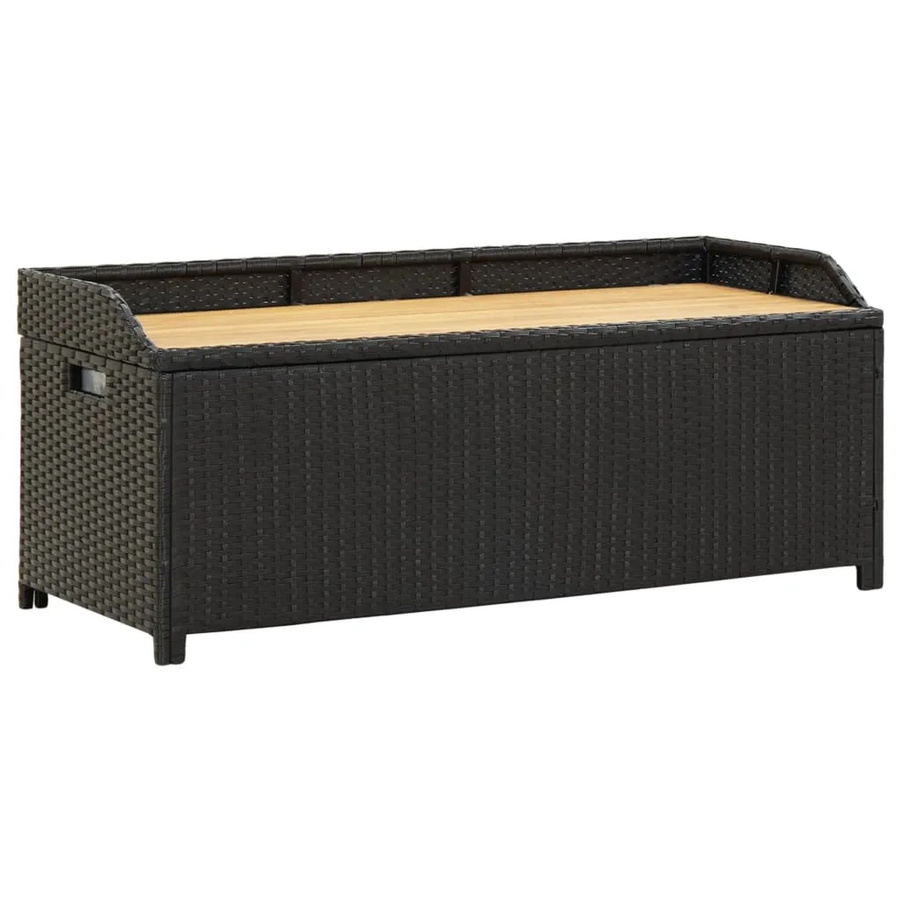 furnicato Sitzbank mit Stauraum aus Poly Rattan und Akazienholz in Schwarz - Bild 2