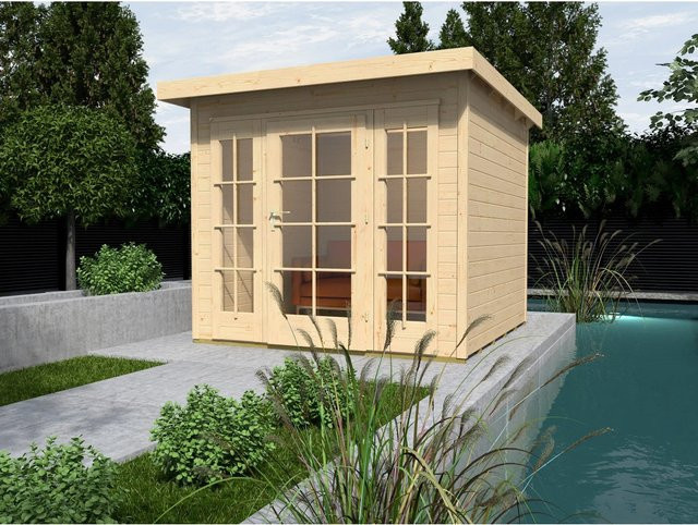 WEKA Gartenhaus Panorama aus europäischer Fichte in Beige mit Flachdach und Vordach B/H/T: 319 x 216 x 342 cm - Bild 1
