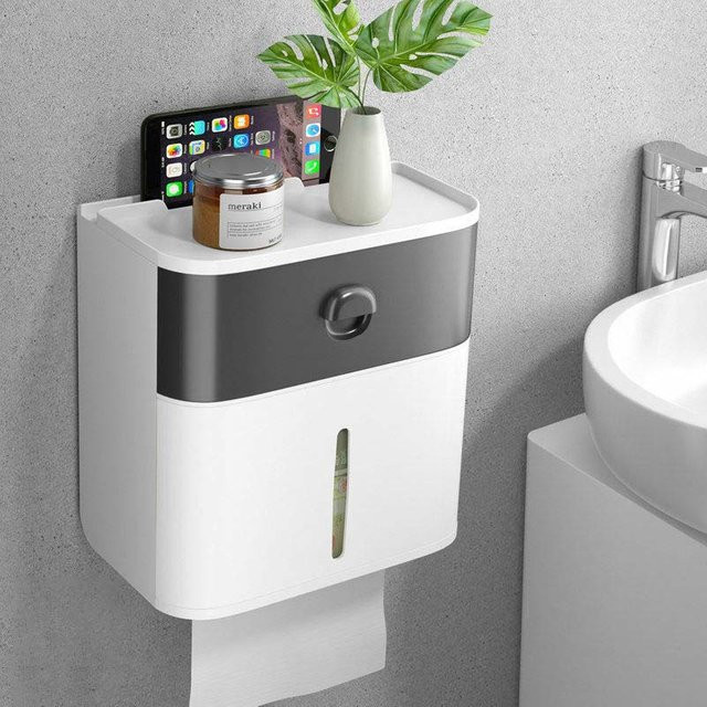 WTEMPO Wandmontierte Toilettenpapier-Aufbewahrungsbox aus Kunststoff, Wasserdicht, B/T/H: 21 x 12 x 21 cm - Bild 1