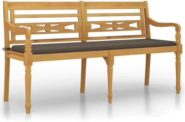 vidaXL Batavia Gartenbank aus Teakholz mit Kissen in Braun und Beige, Breite: 150 cm, Höhe: 84 cm, Tiefe: 51,5 cm - Bild 1