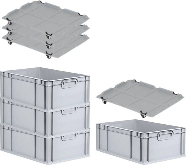PROREGAL SuperSparSet 4x Eurobox NextGen Grip mit Auflagedeckel und schwarzen Schiebeschnappverschlüssen, Grau, H x B x T: 22 x 40 x 60 cm - Bild 1
