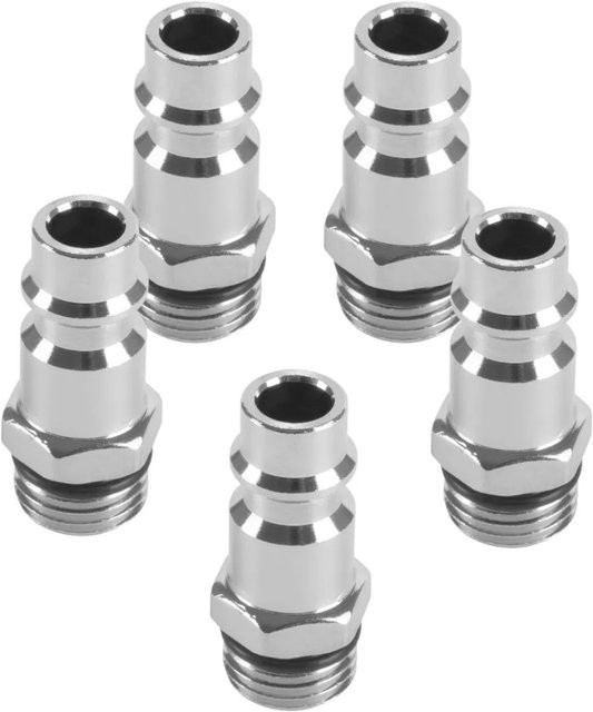 STAHLWERK 5er Set Druckluft-Schnellkupplung Stecknippel NW 7.2 1/4 Zoll aus Messing in Silber - Bild 1