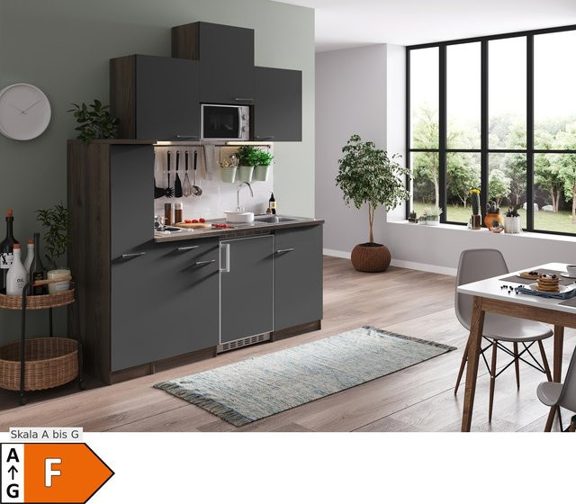 Respekta Singleküche Oliver mit E-Geräten in Grau, Breite: 180 cm, Höhe: 145,8 cm, Tiefe: 60 cm - Bild 2