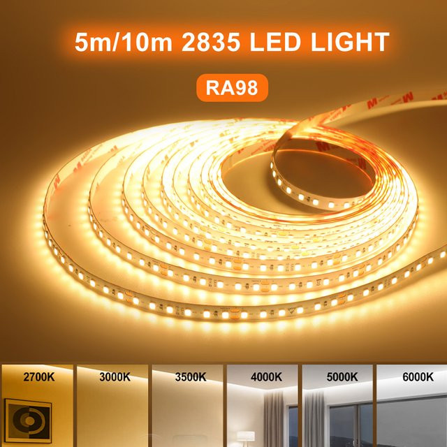 HEGEHE LED-Streifen SMD 2835 mit hohem CRI, IP20, 120 LEDs/m, weißes Lichtband für 12V oder 24V DC - Bild 1