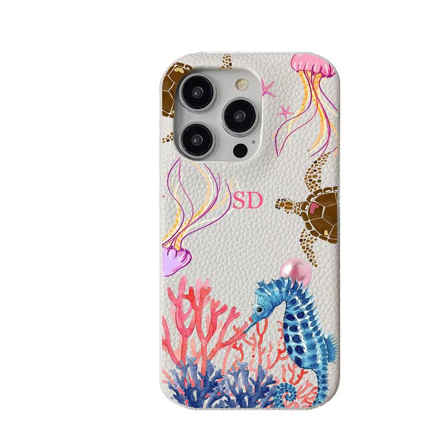 Personalisierbare Luxus-Handyhülle aus weichem PU-Leder für Apple iPhone 11 bis iPhone 17 Pro Max mit Initialen - Bild 1