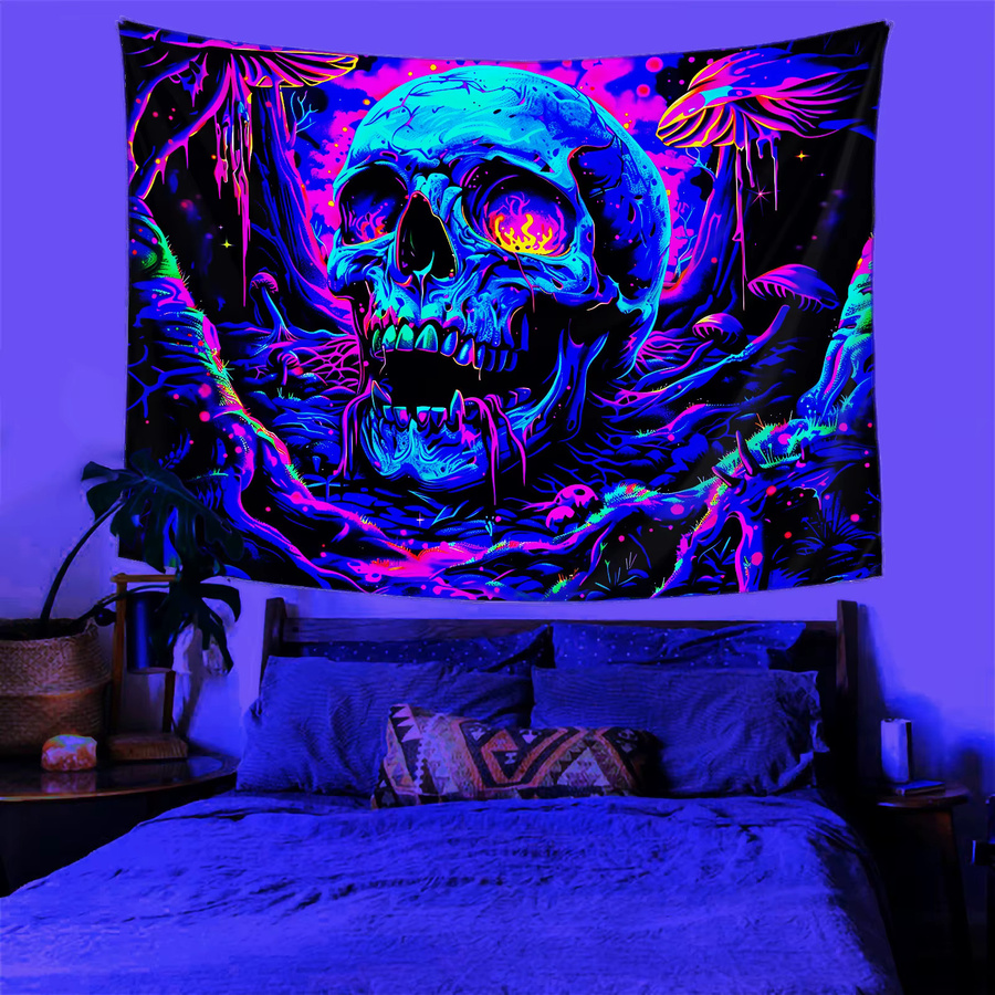 VIKAMA Totenkopf-Königin Wandteppich im Gothic-Stil, Mehrfarbig, B/H: 60 x 40 cm - Bild 3