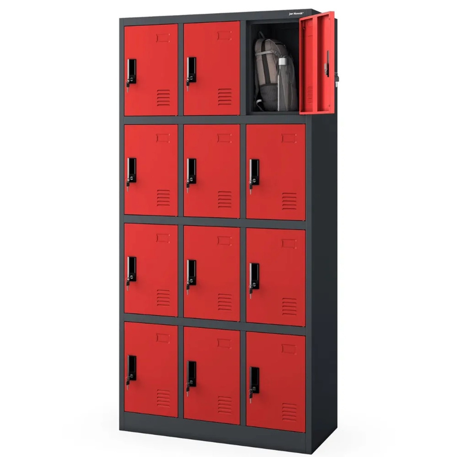 DELUKE Schließfachschrank Spind mit 12 Fächern aus Stahl in Anthrazit-Rot, H x B x T: 185 x 90 x 40 cm - Bild 2