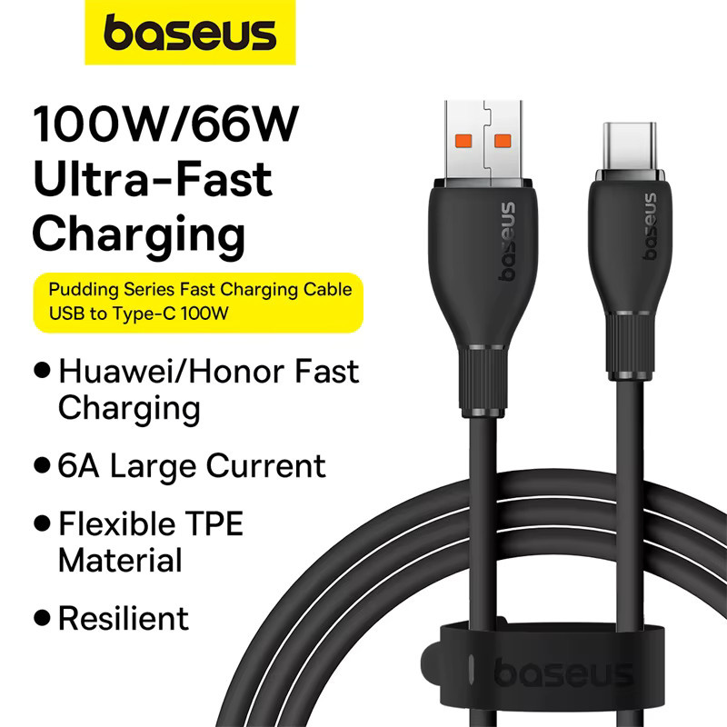 Baseus USB-A auf USB-C Schnellladekabel und Datenkabel in Schwarz - Bild 2