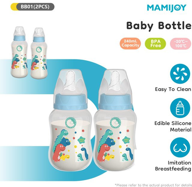 MAMIJOY Baby Flaschen Set 2er Pack, BPA-frei, hitzebeständig, Weitflaschen, Blau, 150 ml und 240 ml - Bild 1