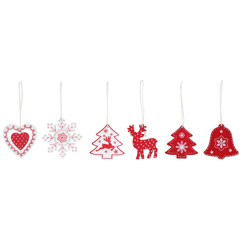 24 Stück CosyHome Weihnachts Hängeornamente aus Holz in Rot mit Rentier und Sternen im Landhausstil - Bild 3