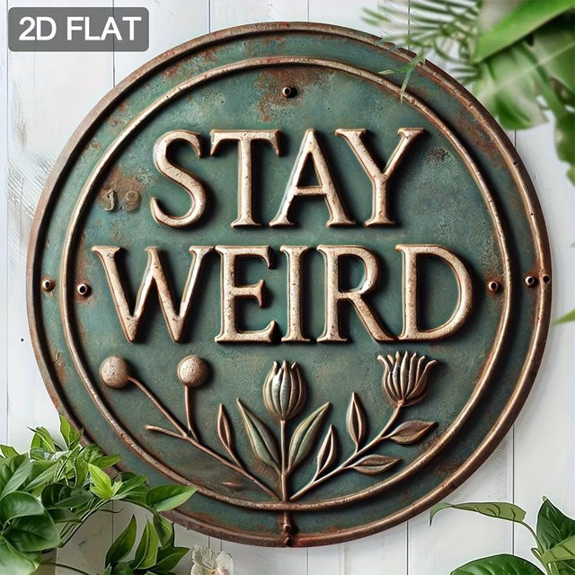Rundes Metallschild STAY Weird von Potdemiel im Vintage-Design aus Aluminium für deine Wanddeko Durchmesser: 20 cm - Bild 1