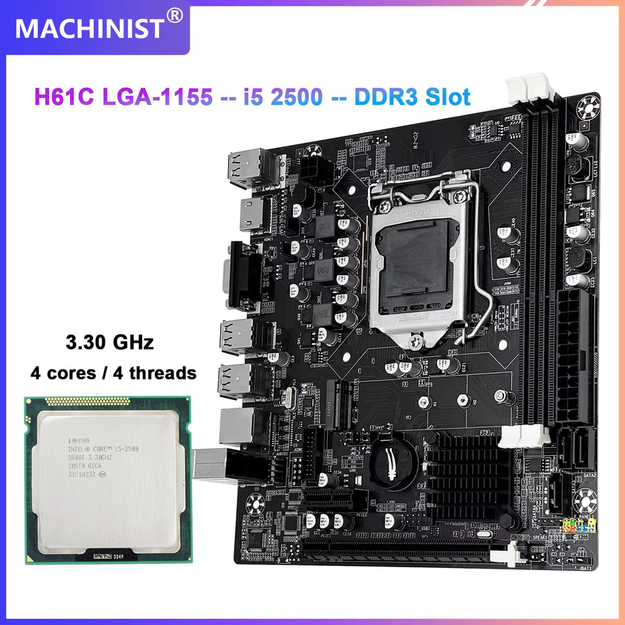 MACHINIST H61 Mainboard Kit mit Intel Core i5 2500 CPU und 8 GB DDR3 1600 MHz RAM in Schwarz (LGA 1155) - Bild 2