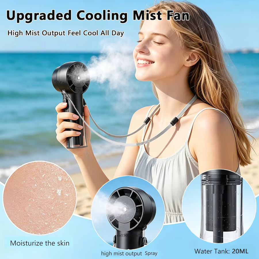 Tragbarer Mini Wassernebel-Ventilator von raugee mit Luftbefeuchter, USB-aufladbar, Farbe: Schwarz - Bild 2