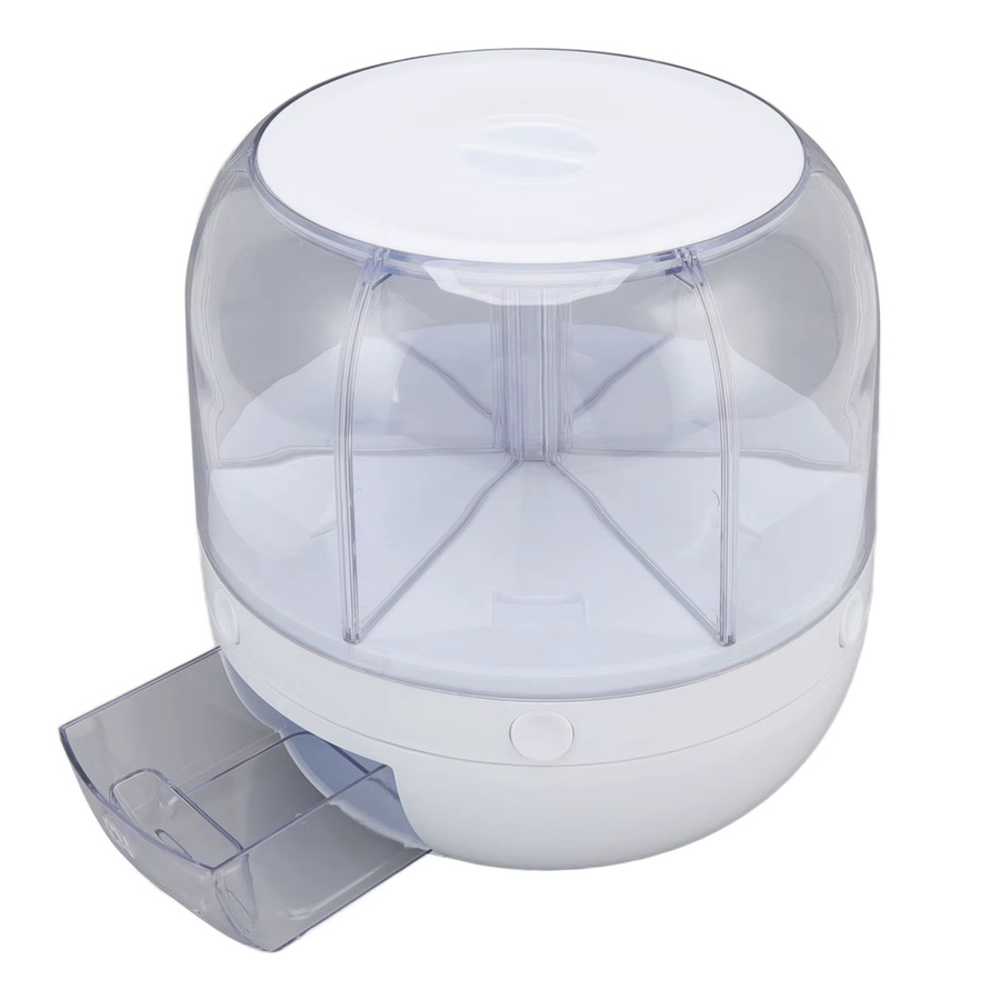 Qiilu Getreidespender mit 6 Fächern, rotierender Getreidelagerbehälter in Weiß, insektengeschützter und versiegelter Vorratsbehälter aus Kunststoff für deine Küche - Bild 2