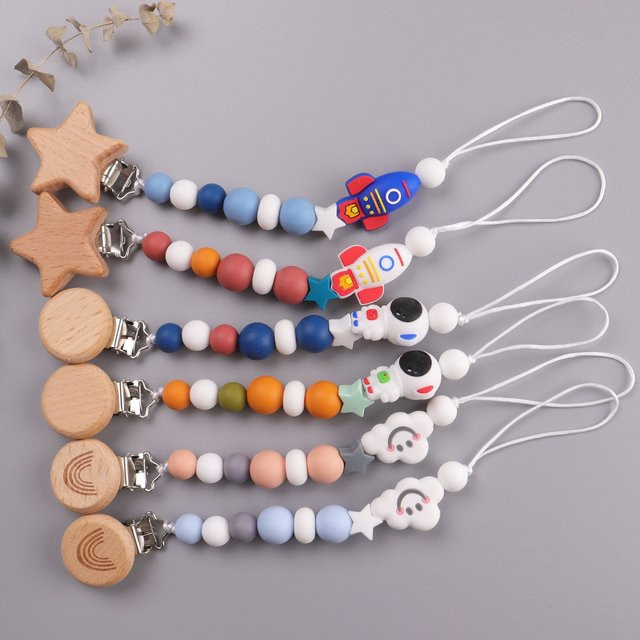 Schnullerhalter mit Raketen-Motiv für Jungen und Mädchen, bpa-freie Silikonperlen-Kette in Multicolour - Bild 1