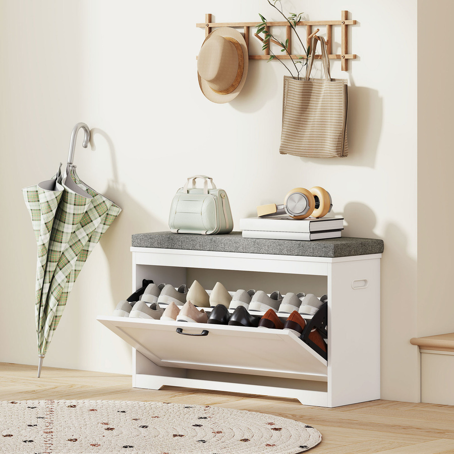 HOMCOM Schuhbank modern mit gepolstertem Sitz und verstellbarem Fach in Weiß, B/T/H: 80 x 30 x 50 cm - Bild 2