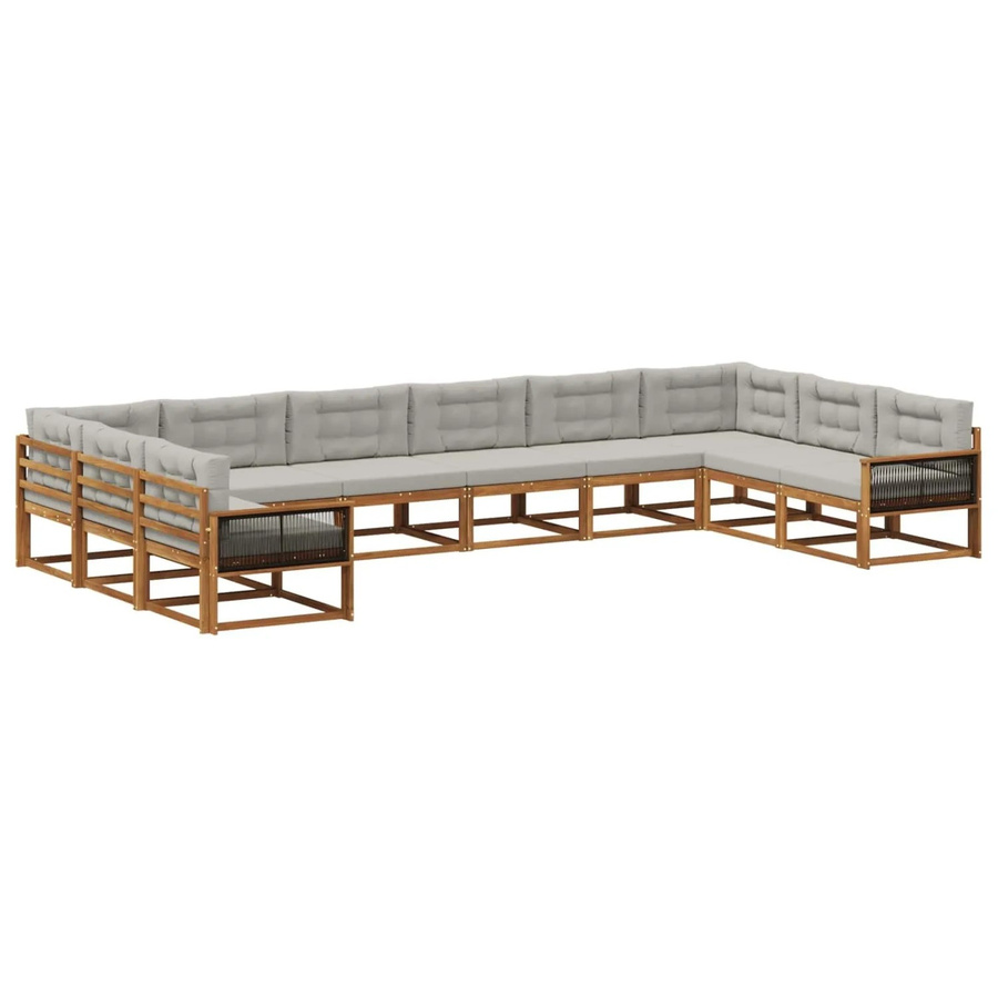 vidaXL Outdoor-Sofagarnitur in U-Form aus massivem Akazienholz mit Polstern und Kissen in Natur und Hellgrau - Bild 2