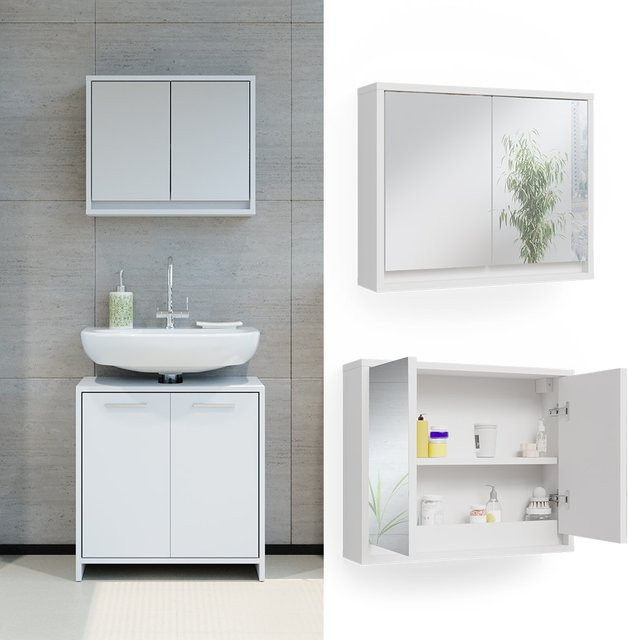 Vicco Badspiegelschrank Mila Weiß mit Glasfront und Ablage B/H: 55 x 45 cm - Bild 1