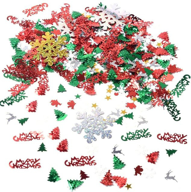 CosyHome Weihnachts-Tischkonfetti mit Motiven wie Weihnachtsmann, Sternen und Buchstaben, 50 g, in Rot, Grün, Silber, Gold und Multicolour - Bild 1