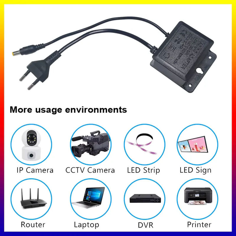 SNQP Wasserdichter DC12V 2A Netzadapter mit EU-Stecker für CCTV-Kameras, NVR und DVR, Schwarz, Anschlussgröße 5,5 x 2,1 mm - Bild 3