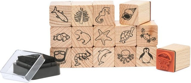 Rico Design Stempelset Zoowelt aus Holz und Gummi in Schwarz und Multi - Bild 1