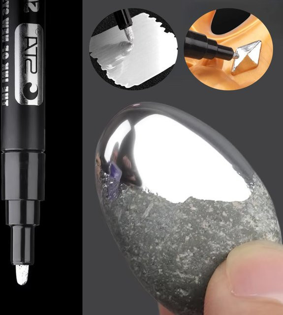 Silberner Reparaturlackstift für Metall und Keramik mit wasserdichter Beschichtung und verschiedenen Spitzenstärken - Bild 1