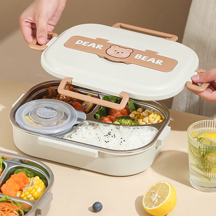 Isolierte Bento-Box aus 304 Edelstahl mit 4 Fächern in Silber - Bild 2