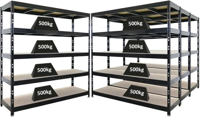 4er Set PROREGAL Rhino Profi Schwerlastregal Schwarz mit 5 Spanplatten-Ebenen, B/H/T: 200 x 200 x 60 cm, Fachlast 500 kg - Bild 1