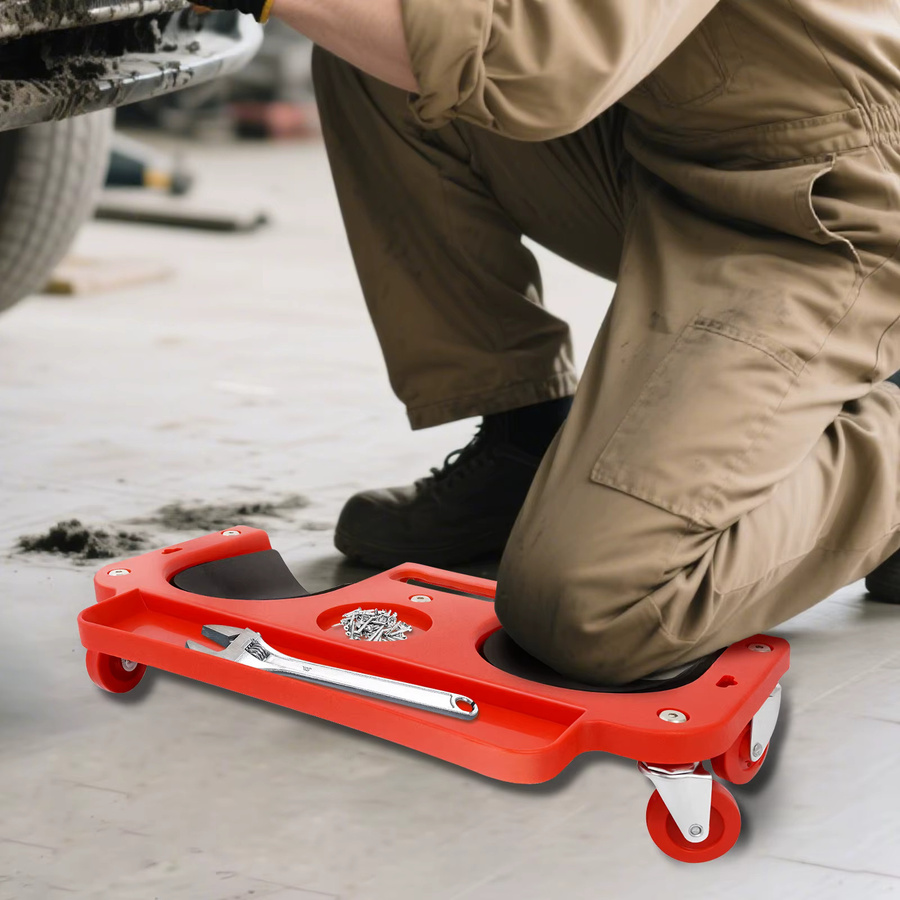 Rollbare Knieschoner mit Schaumstoffpolsterung und Rädern in Rot, B/T/H: 51,0 x 35,5 x 14,0 cm - Bild 4