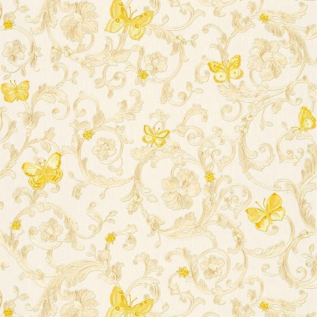 Profhome Luxus Tapete Blumen Silber Gelb Beige B: 0,70 m, L: 10,05 m - Bild 1