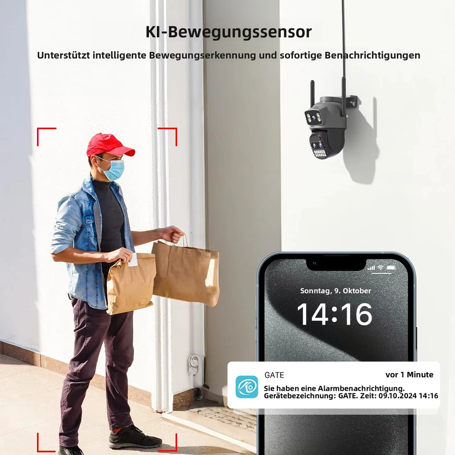 Abuntu 2er Set 8K WLAN-Sicherheitskamera mit 15MP, Dual-Band 2,4G/5G, 10-fach Zoom, Nachtsicht und Menschenerkennung, Schwarz - Bild 4